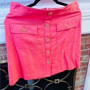 Ann Taylor Bright Coral Button-Front A-Line Skirt